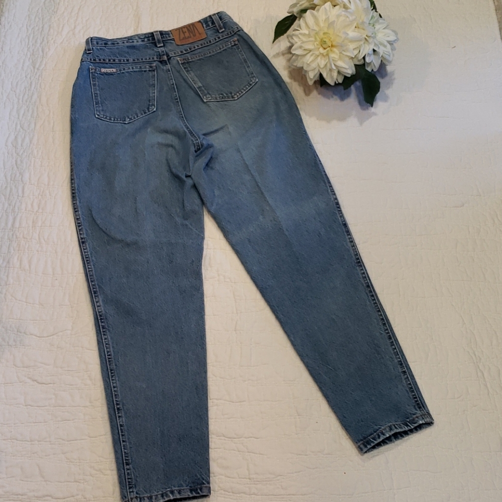 Vintage Zena Mom Super High Rise 80s 90s Pleated Heavy Denim Blue Jeans 10 Rarw